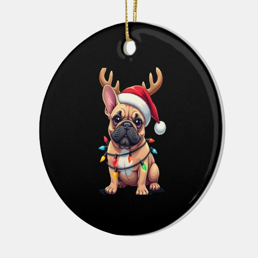 Funny French Bulldog Christmas Light Santa Hat Rei Keramisch Ornament (Links)