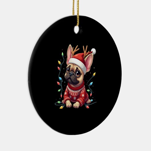 Funny French Bulldog Christmas Light Santa Hat Rei Keramisch Ornament (Rechts)