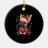 Funny French Bulldog Christmas Light Santa Hat Rei Keramisch Ornament (Voorkant)