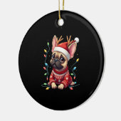 Funny French Bulldog Christmas Light Santa Hat Rei Keramisch Ornament (Links)