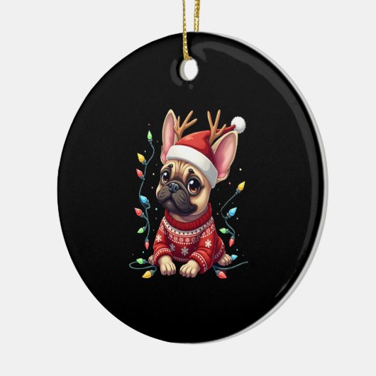 Funny French Bulldog Christmas Light Santa Hat Rei Keramisch Ornament (Links)