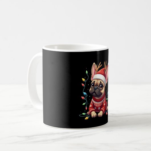 Funny French Bulldog Christmas Light Santa Hat Rei Koffiemok (Voorkant links)