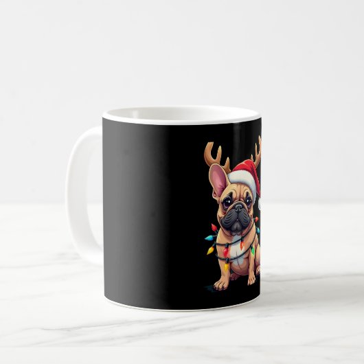 Funny French Bulldog Christmas Light Santa Hat Rei Koffiemok (Voorkant links)