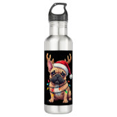 Funny French Bulldog Christmas Light Santa Hat Rei Waterfles (Voorkant)