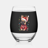 Funny French Bulldog Christmas Light Santa Hat Rei Wijnglas Zonder Voet (Voorkant)