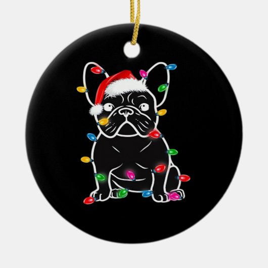 Funny French Bulldog Dog Tree Christmas Lights Xma Keramisch Ornament (Voorkant)