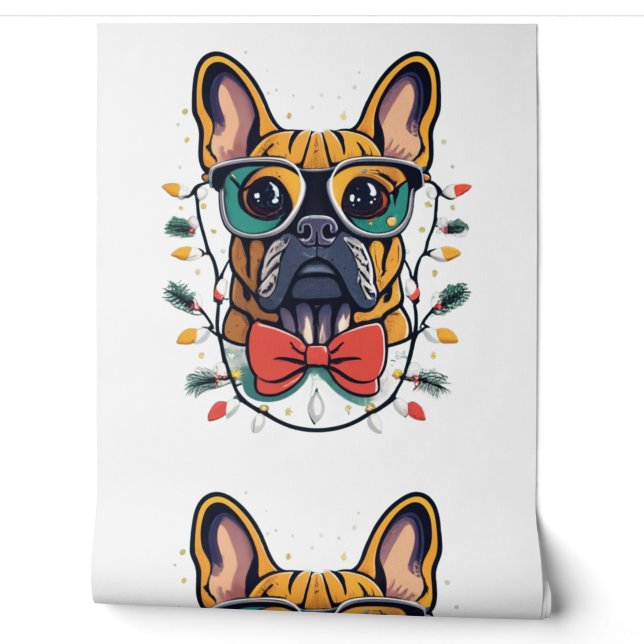 Funny French Bulldog Dog Tree kerstlampjes Xma Behang (Afrollen)