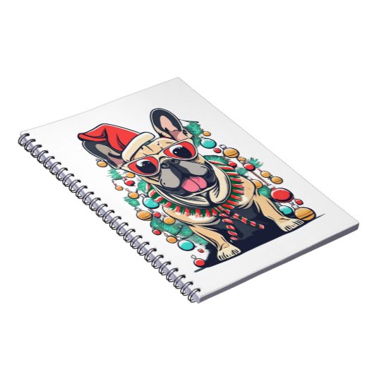 Funny French Bulldog Dog Tree kerstlampjes Xma Notitieboek (Rechterzijde)