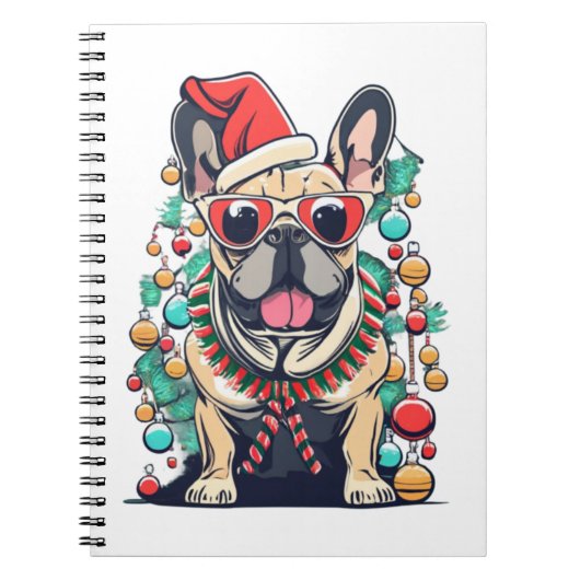 Funny French Bulldog Dog Tree kerstlampjes Xma Notitieboek (Voorkant)