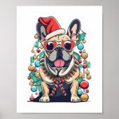 Funny French Bulldog Dog Tree kerstlampjes Xma Poster (Voorkant)