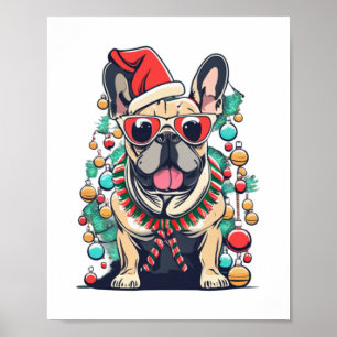 Funny French Bulldog Dog Tree kerstlampjes Xma Poster