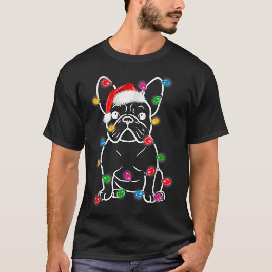 Funny French Bulldog Dog Tree kerstlampjes Xma T-shirt (Voorkant)