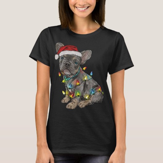 Funny French Bulldog Dog Tree kerstlampjes Xma T-shirt (Voorkant)