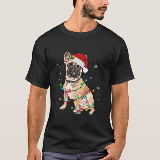 Funny French Bulldog Dog Tree kerstlampjes Xma T-shirt (Voorkant)