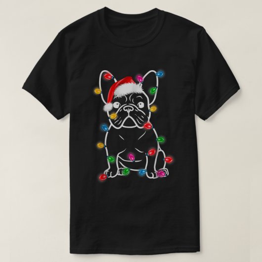 Funny French Bulldog Dog Tree kerstlampjes Xma T-shirt (Design voorkant)