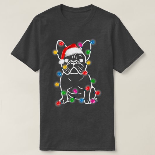 Funny French Bulldog Dog Tree kerstlampjes Xma T-shirt (Design voorkant)