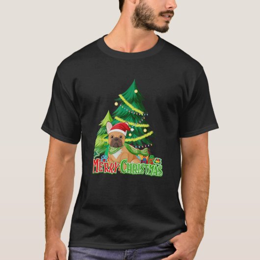 Funny French Bulldog Dog Tree kerstlampjes Xma T-shirt (Voorkant)