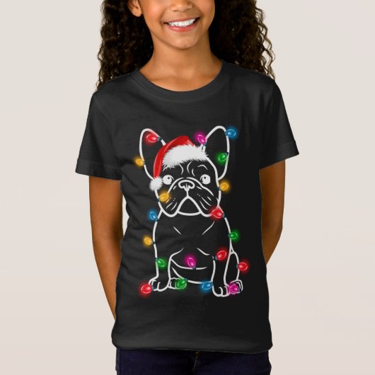 Funny French Bulldog Dog Tree kerstlampjes Xma T-shirt (Voorkant)