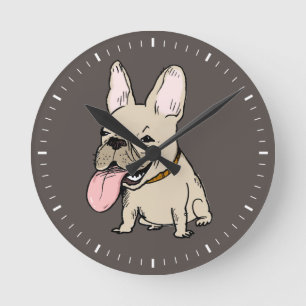 Funny French Bulldog Humoureuze Frenchie Drawing Ronde Klok