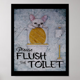 Funny French Bulldog in Toilet   Hondenliefhebber  Poster