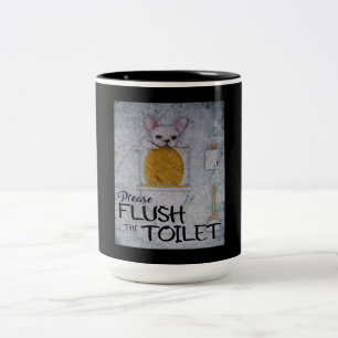 Funny French Bulldog in Toilet Hondenliefhebber Tweekleurige Koffiemok