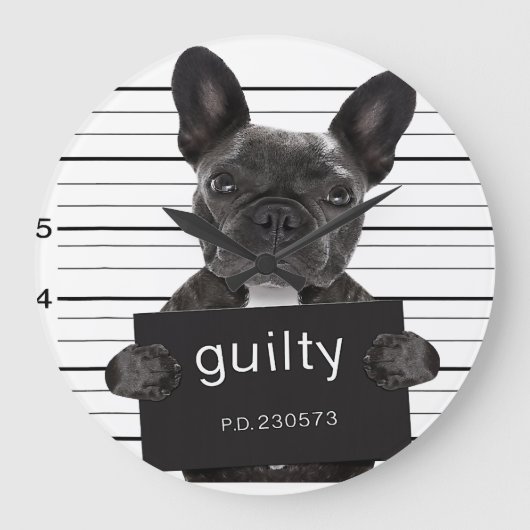 Funny French Bulldog Jail Mugshot Bad Dog Grote Klok (Voorkant)