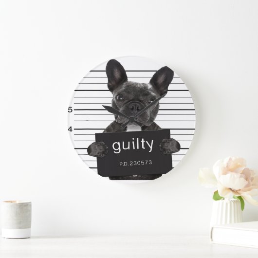 Funny French Bulldog Jail Mugshot Bad Dog Grote Klok (Huis)