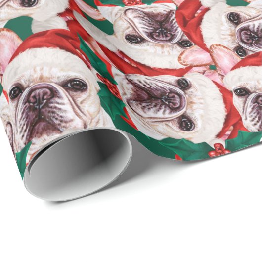 Funny French Bulldog kerstpattern Cadeaupapier (Rol Hoek)