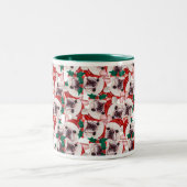 Funny French Bulldog kerstpattern Tweekleurige Koffiemok (Center)