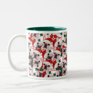 Funny French Bulldog kerstpattern Tweekleurige Koffiemok