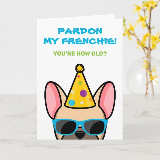 Funny French Bulldog Light Fawn Frenchie Birthday Kaart (Gele Bloem)