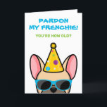 Funny French Bulldog Light Fawn Frenchie Birthday Kaart<br><div class="desc">Als je iemand kent die van franse stierenhonden houdt en een goed gevoel voor humor heeft, is deze grappige frenchie verjaardagskaart ideaal voor het sturen naar hen op hun speciale dag. Het ontwerp is voorzien van een cartoon-achtige illustratie van een lichtbruine, gekleurde franse bulldog met een pet van een partij...</div>