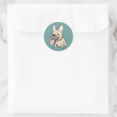 Funny French Bulldog met Huge Tongue Stikking out Ronde Sticker (Tas)