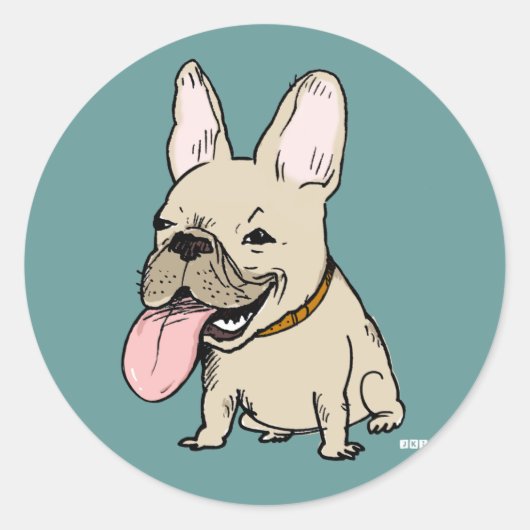 Funny French Bulldog met Huge Tongue Stikking out Ronde Sticker (Voorkant)