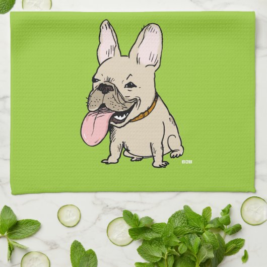 Funny French Bulldog met Huge Tongue Stikking out Theedoek (Gevouwen)