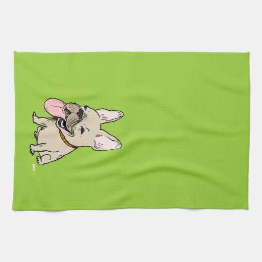 Funny French Bulldog met Huge Tongue Stikking out Theedoek (Horizontaal)