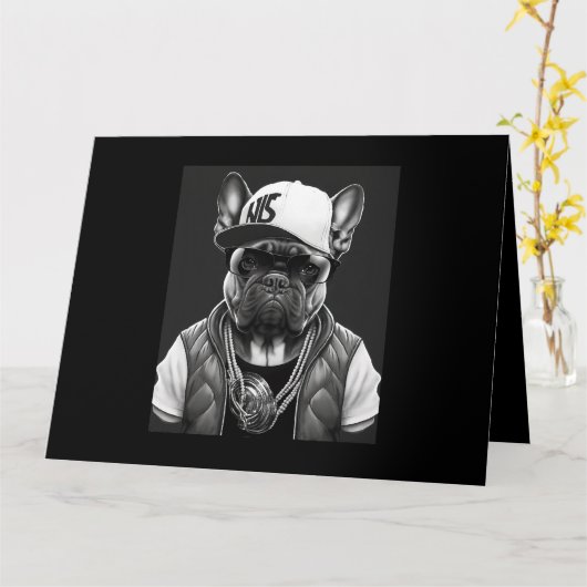 Funny French Bulldog Rapper Hip Star Kaart (Gele Bloem)