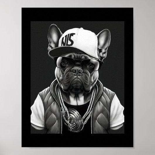 Funny French Bulldog Rapper Hip Star Poster (Voorkant)
