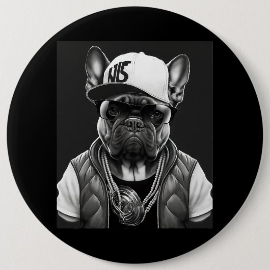 Funny French Bulldog Rapper Hip Star Ronde Button 6,0 Cm (Voorkant)