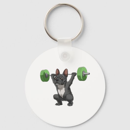 Funny French Bulldog Weightlifting And Bodybuildin Sleutelhanger (Voorkant)