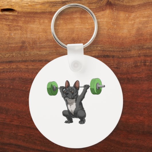 Funny French Bulldog Weightlifting And Bodybuildin Sleutelhanger (Voorkant)