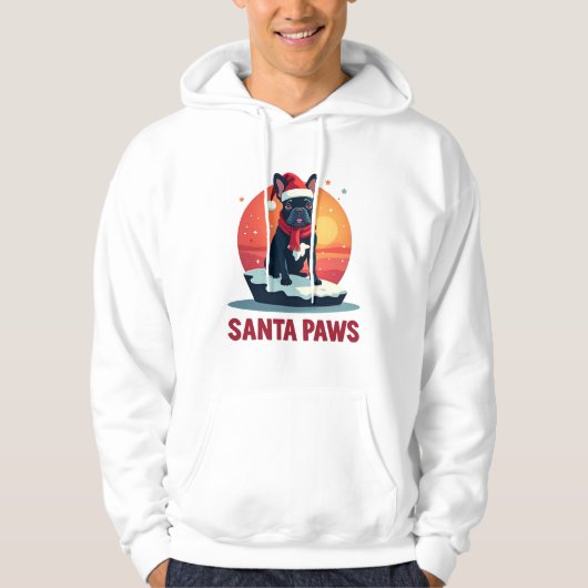 Funny French Bulldog Winter Sunset Art with Santa Hoodie (Voorkant)