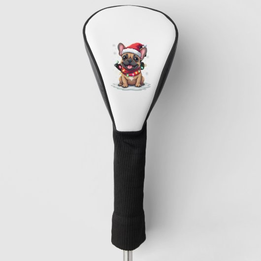 Funny French Bulldogs Christmas Santa Hat Lights S Golfheadcover (Voorkant)