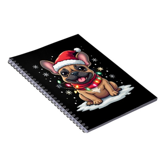 Funny French Bulldogs Christmas Santa Hat Lights S Notitieboek (Rechterzijde)