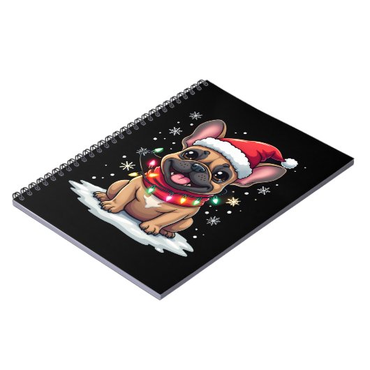 Funny French Bulldogs Christmas Santa Hat Lights S Notitieboek (Linkerzijde)