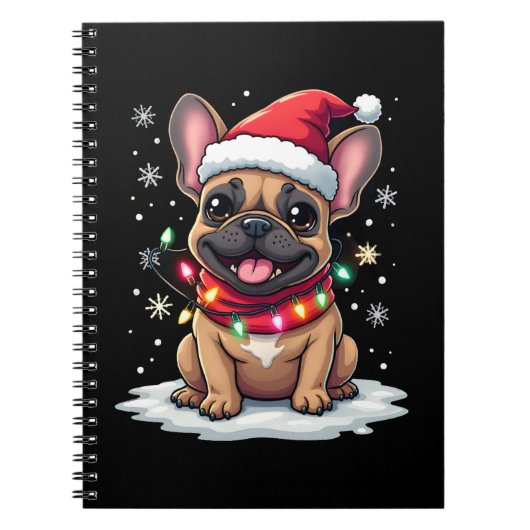 Funny French Bulldogs Christmas Santa Hat Lights S Notitieboek (Voorkant)