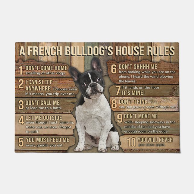Funny French Bulldogs Welcome Doormat, Bulldog Mat (Voorkant)