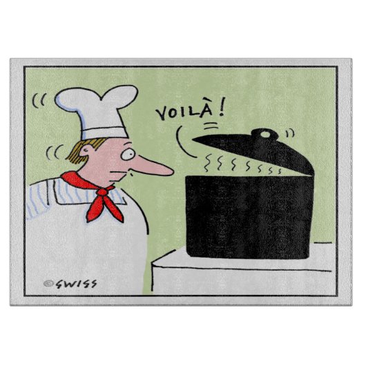 Funny French Chef met Mustache en Pet Cartoon Snijplank (Voorkant)