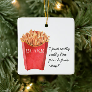 Funny French Fries   Kerst van monogram Keramisch Ornament