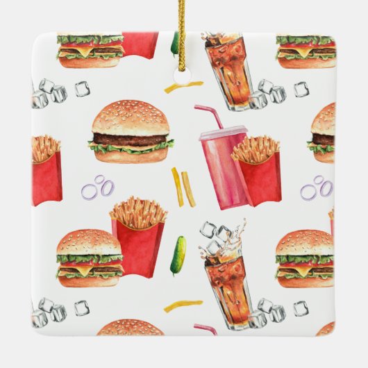 Funny French Fries | Kerst van monogram Keramisch Ornament (Achterkant)